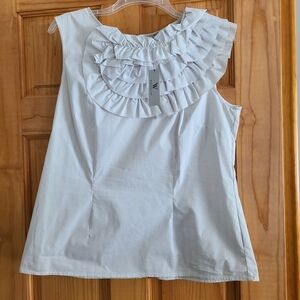 Worthington White Pinstripe Ruffle Blouse